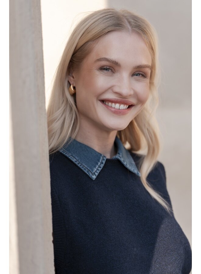 54509-10 675 Geisha Spencer denim collar navy + denim collar