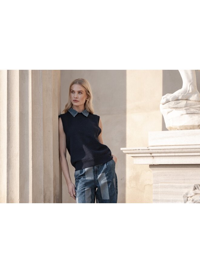 54509-10 675 Geisha Spencer denim collar navy + denim collar