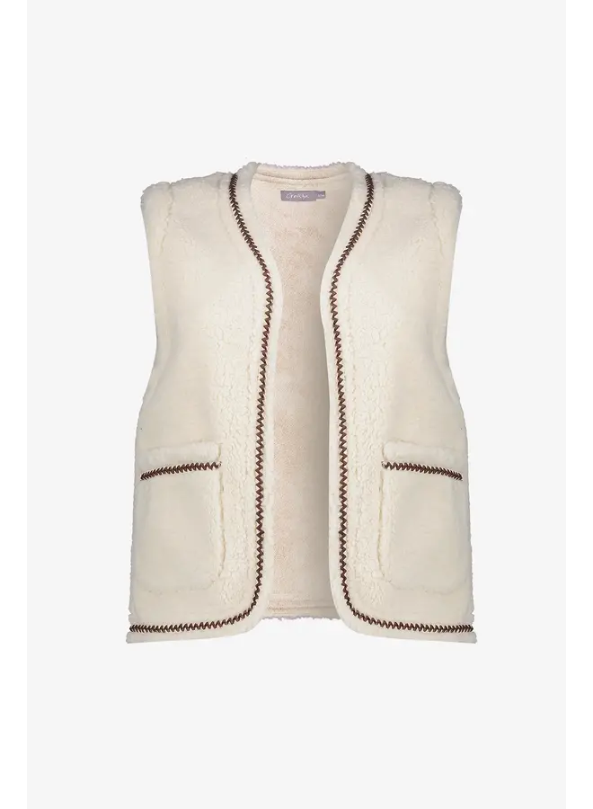 55541-19 010 Geisha Gilet teddy embroidery off-white/tape dark brown zigz