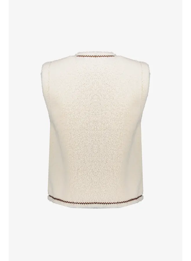 55541-19 010 Geisha Gilet teddy embroidery off-white/tape dark brown zigz