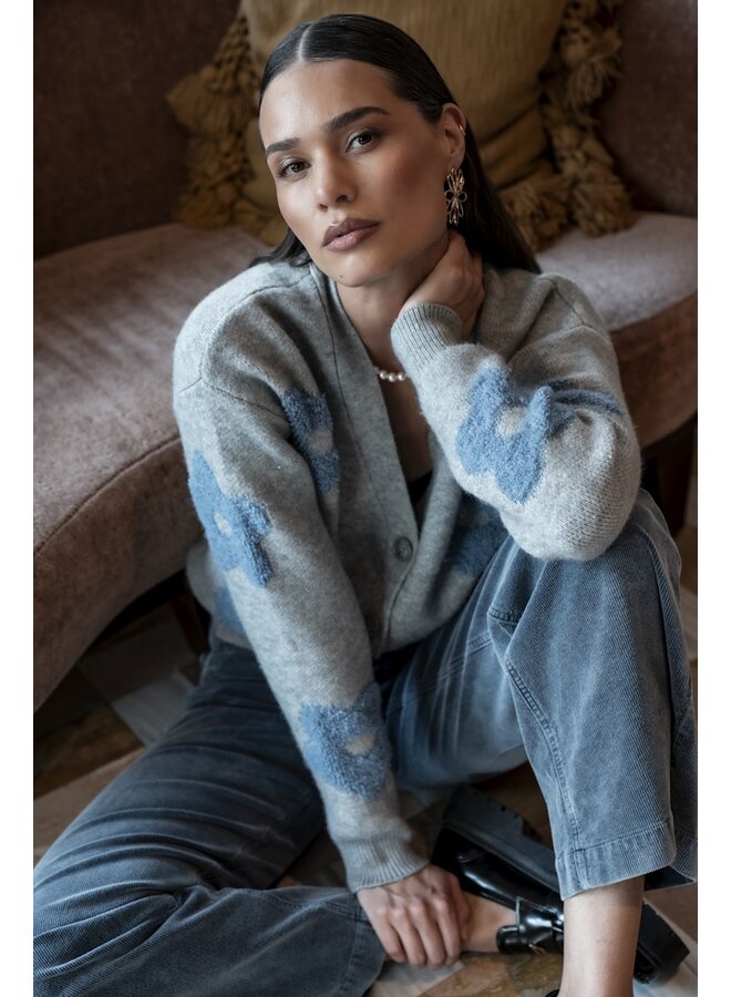 54510-10 900 Geisha Vest flowers grey melange/blue