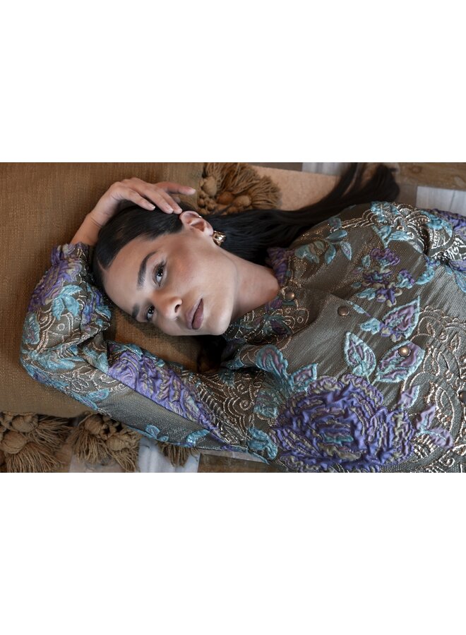 55713-20 530 Geisha Jacket flowers lurex green/purple