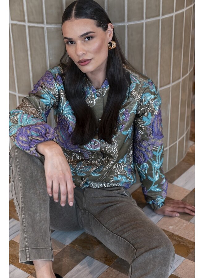 55713-20 530 Geisha Jacket flowers lurex green/purple