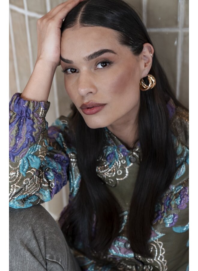 55713-20 530 Geisha Jacket flowers lurex green/purple