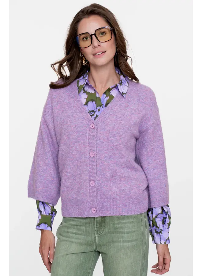 53609-20 380 Geisha Blouse print flowers purple/green