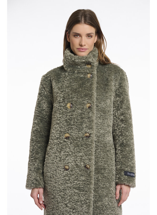 Ena.7002512 Rino & Pelle Mid long teddy coat  Green ash