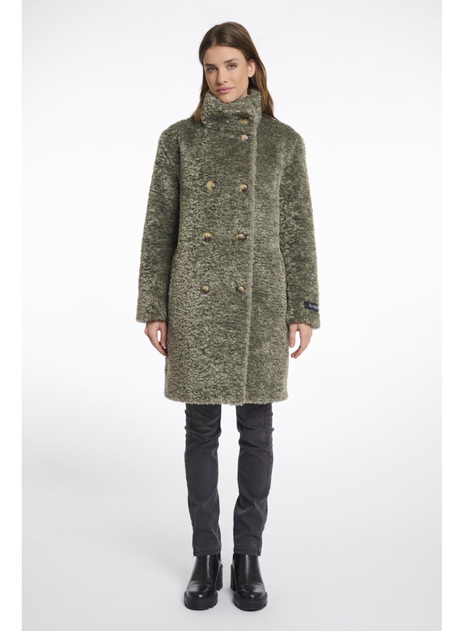 Ena.7002512 Rino en Pelle Mid long teddy coat  Green ash