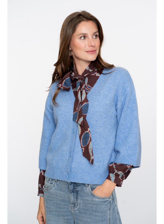 54532-14 625 Geisha Cardigan v-neck 3/4 sleeves  blue