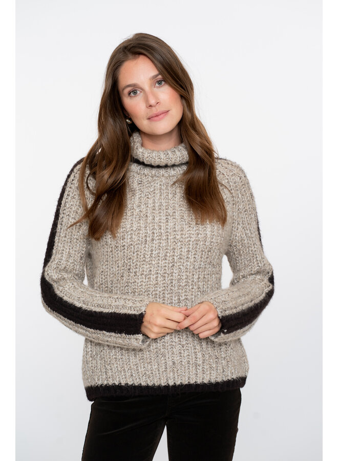 54562-23 720 Geisha Pullover stripe at sleeve sand melange/brown