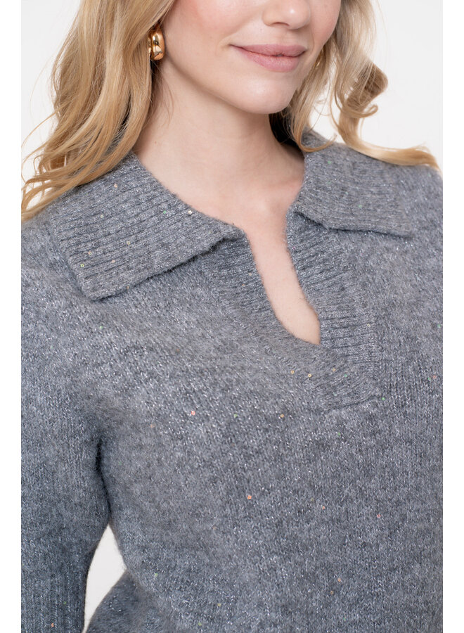54540-14 925 Geisha Pullover V-neck lurex & secq grey/silver