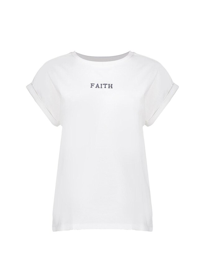 52607-41 010 Geisha T-shirt embroidered word off-white/silver
