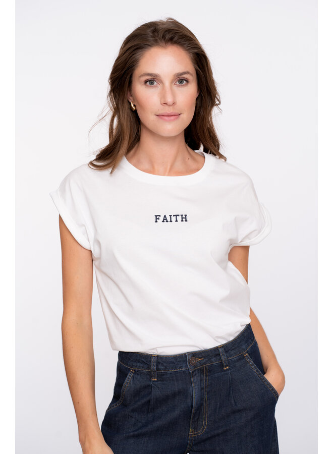 52607-41 010 Geisha T-shirt embroidered word off-white/silver