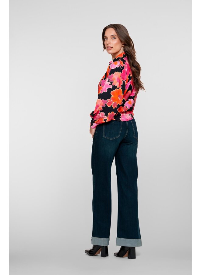 51544-10 850 Geisha Jeans wide turn-up black denim tinted