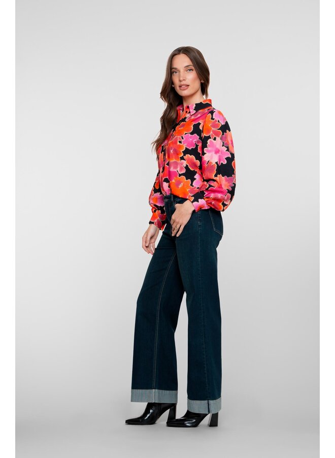 51544-10 850 Geisha Jeans wide turn-up black denim tinted