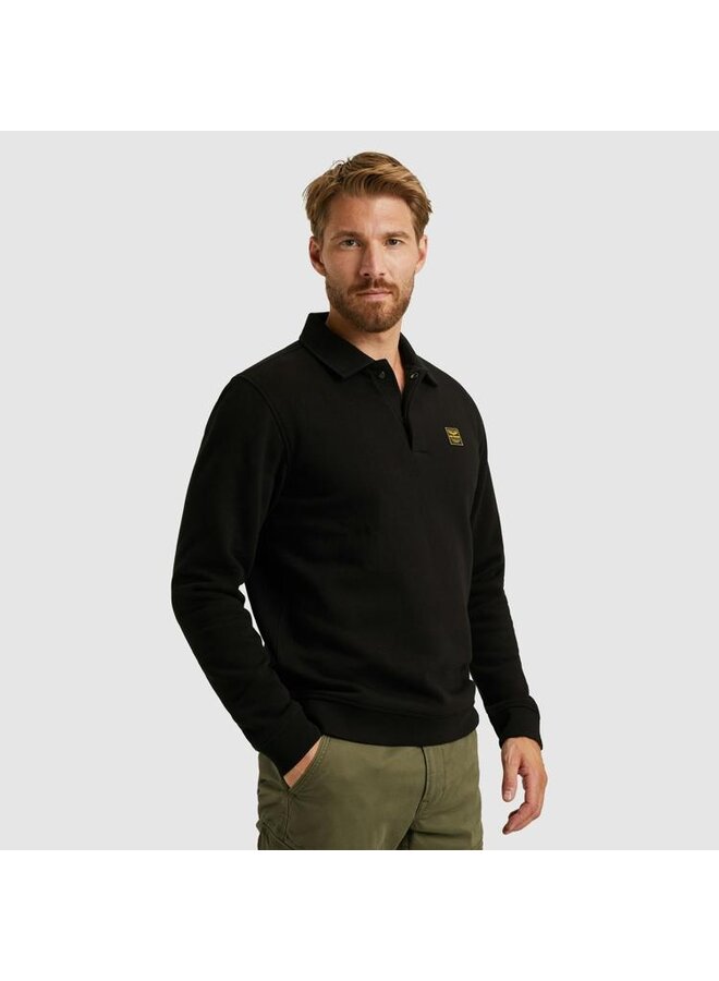 PSW2509454 999 PME Legend Half button collar 3t cross fleece polo Black