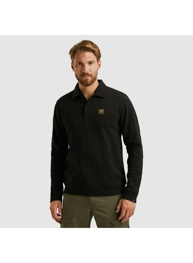 PSW2509454 999 PME Legend Half button collar 3t cross fleece polo Black