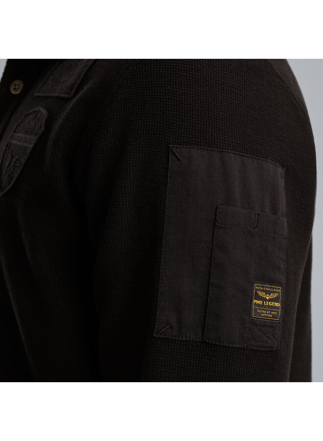 PPS2509802 9067 PME Legend Long sleeve polo waffle pique cargo Jet Black