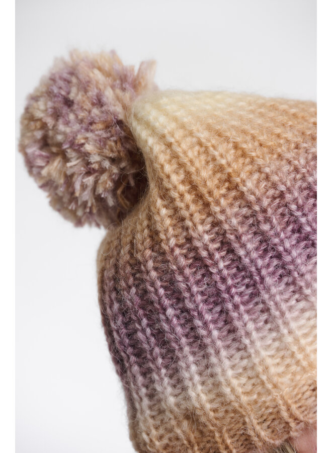 Nim.5002512 Rino en Pelle Multicoloured knitted beanie with pom-pom  Sugar plum mix