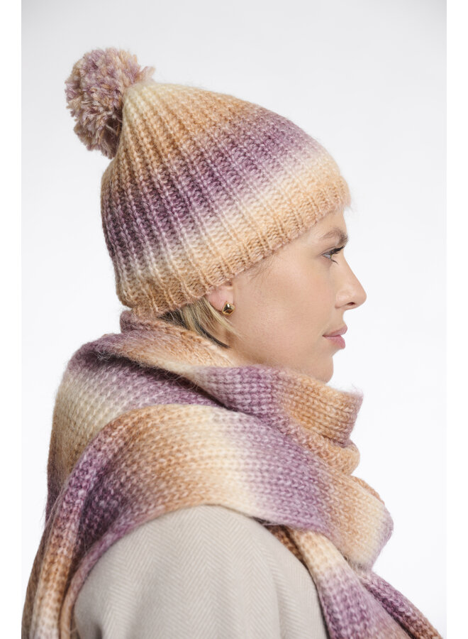 Nim.5002512 Rino & Pelle Multicoloured knitted beanie with pom-pom  Sugar plum mix