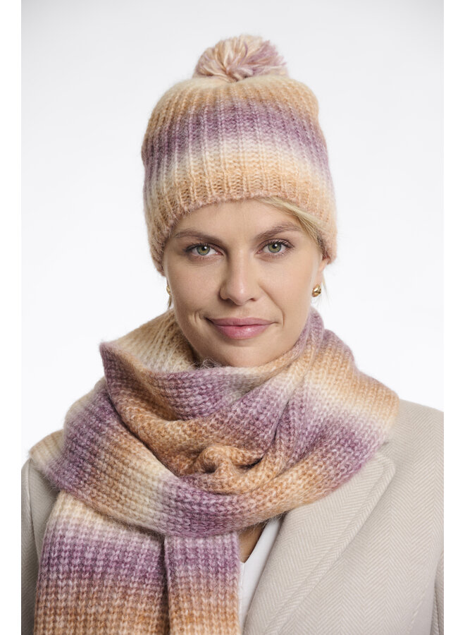 Nim.5002512 Rino en Pelle Multicoloured knitted beanie with pom-pom  Sugar plum mix