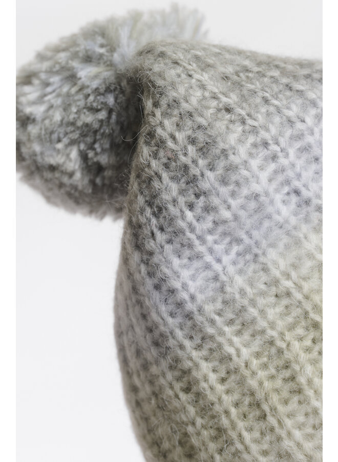 Nim.5002512 Rino en Pelle Multicoloured knitted beanie with pom-pom  Green mix