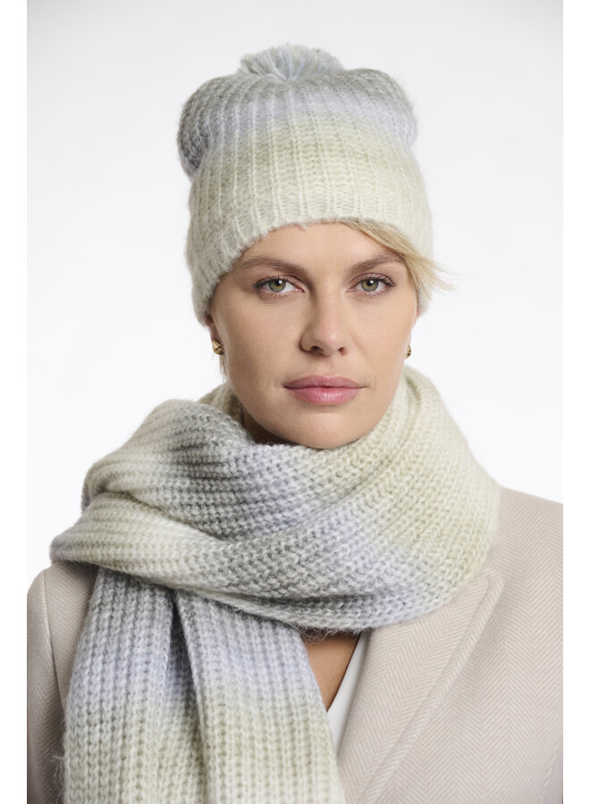 Nim.5002512 Rino en Pelle Multicoloured knitted beanie with pom-pom  Green mix