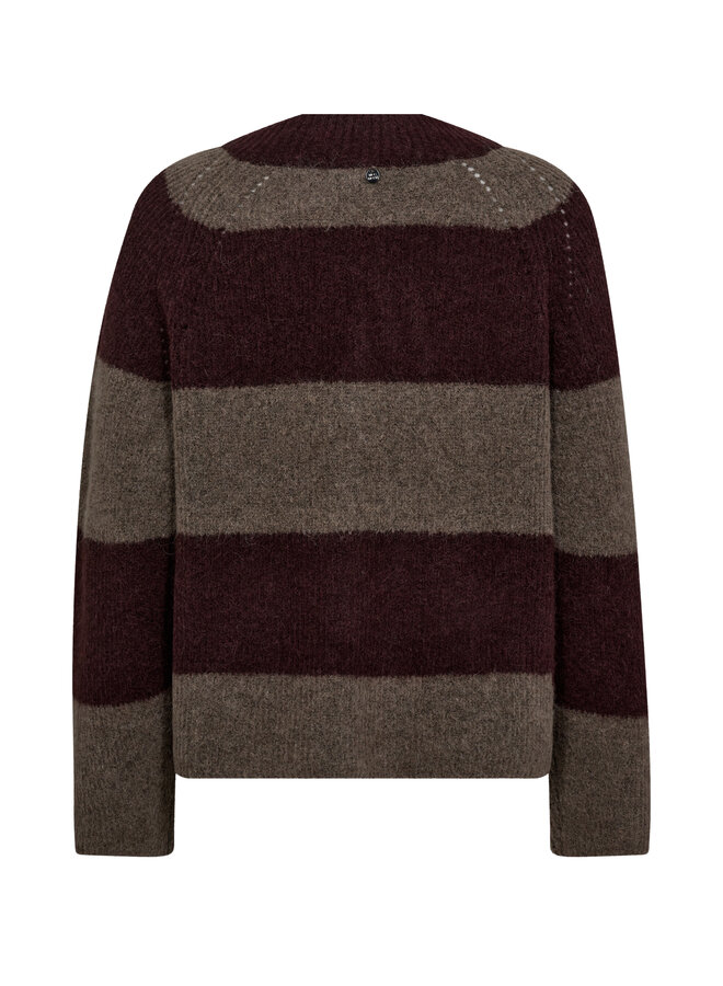 173090 159 MosMosh MM Taci Stripe LS V-Neck Knit Fudge