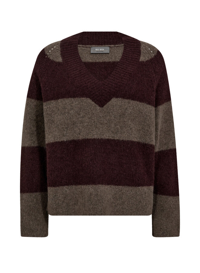 173090 159 MosMosh MM Taci Stripe LS V-Neck Knit Fudge