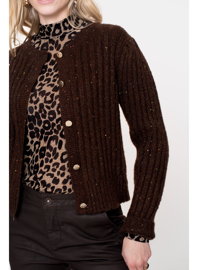 54541-14 775 Geisha Cardigan lurex & sequinces brown/copper