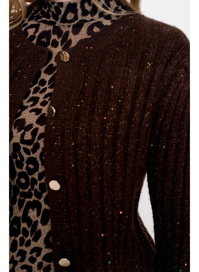 54541-14 775 Geisha Cardigan lurex & sequinces brown/copper