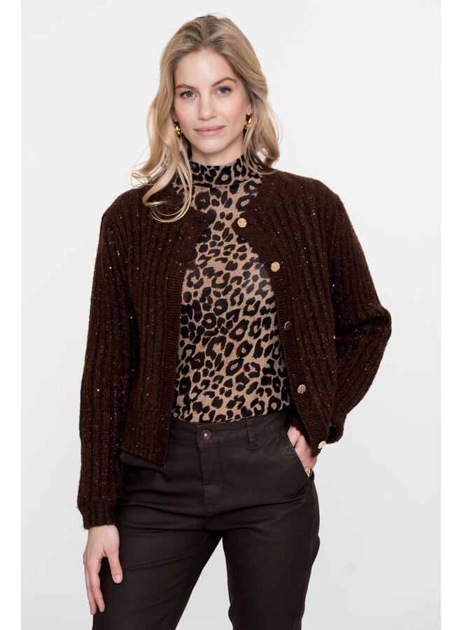 54541-14 775 Geisha Cardigan lurex & sequinces brown/copper