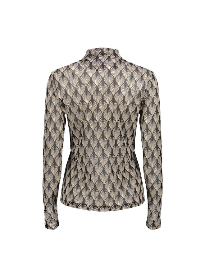 52525-14 010 Geisha Top mesh AOP off-white/black