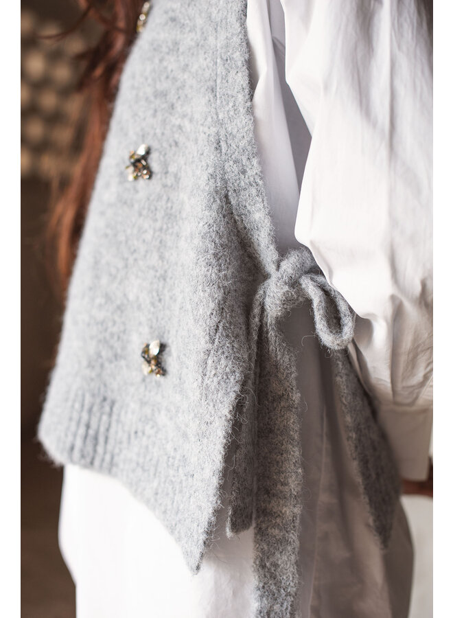 7s7929-7997 810 Summum Embellished spencer cozy melange knit Mist