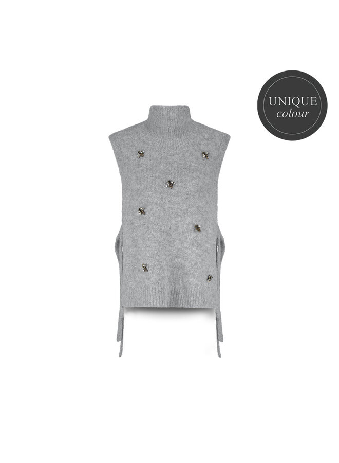 7s7929-7997 810 Summum Embellished spencer cozy melange knit Mist