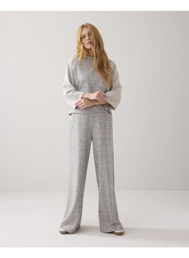 4s2862-30710 810 Summum Wide leg herringbone broek Mist