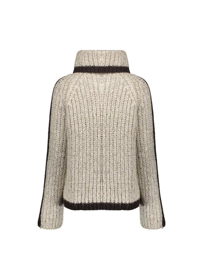 54562-23 720 Geisha Pullover stripe at sleeve sand melange/brown