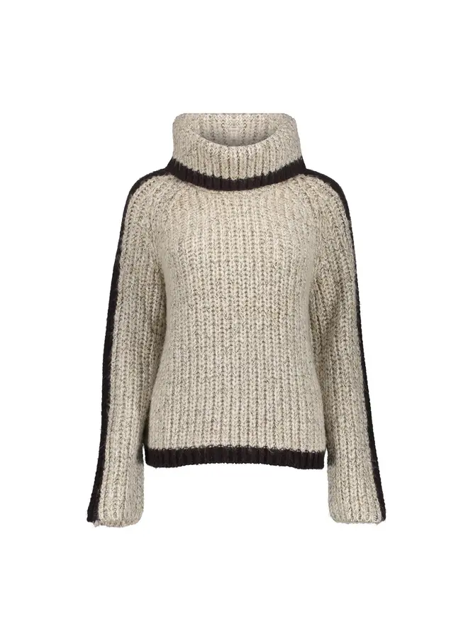 54562-23 720 Geisha Pullover stripe at sleeve sand melange/brown