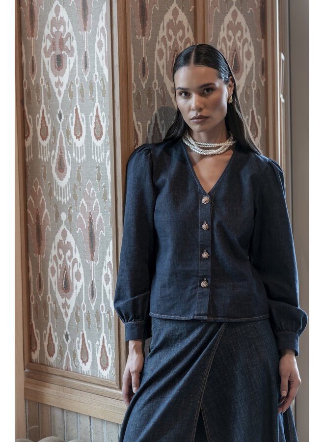 53504-10 880 Geisha Blouse denim dark blue denim