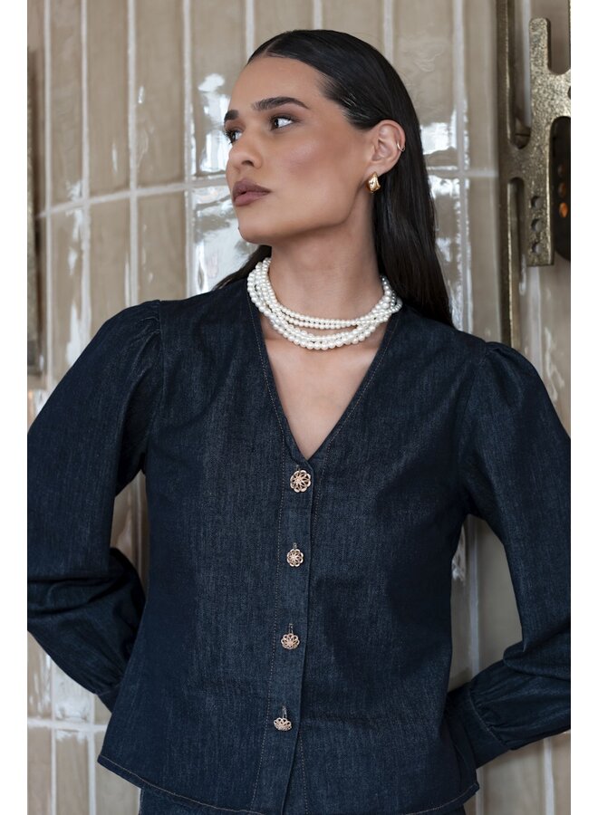 53504-10 880 Geisha Blouse denim dark blue denim