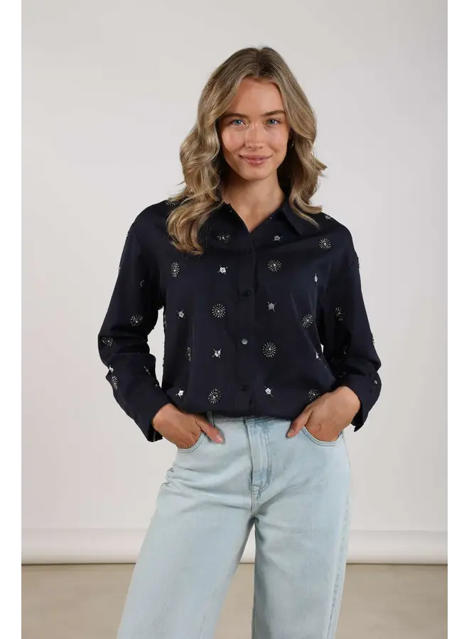 NKF02056 226 Nukus Newport Blouse Embroidery Navy/Silver