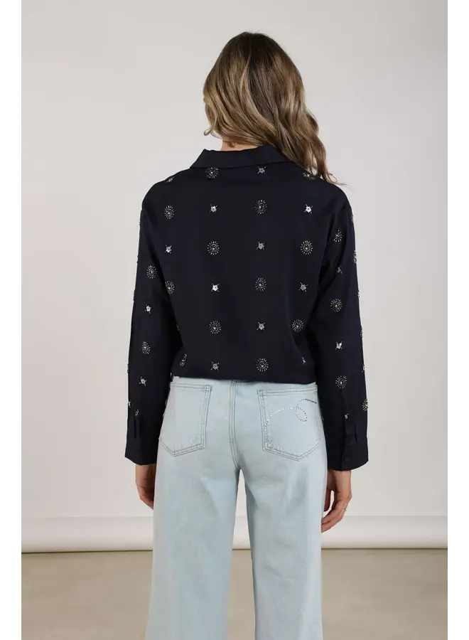 NKF02056 226 Nukus Newport Blouse Embroidery Navy/Silver