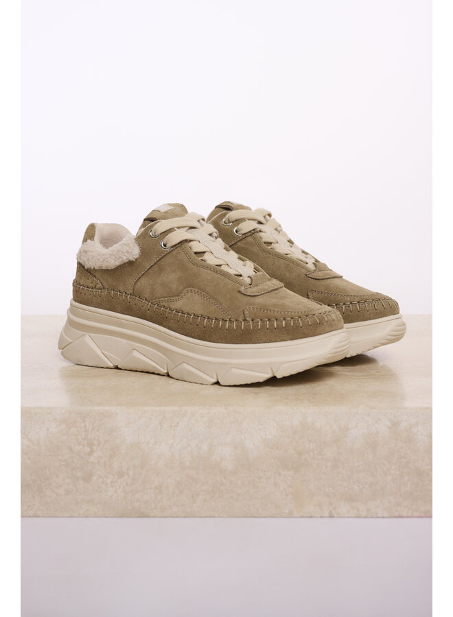 Willa.1002511 Rino en Pelle Sneaker with stitching details  Olive