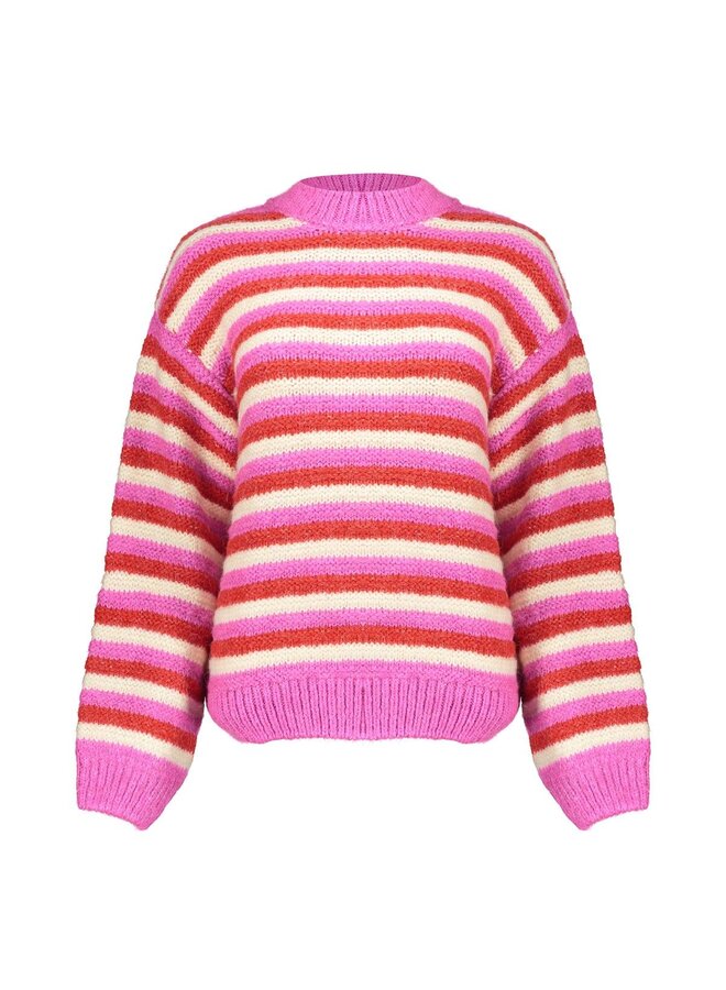 54565-23 420 Geisha Pullover loose knit stripes pink/red/off-white