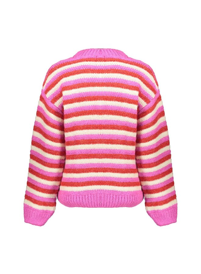 54565-23 420 Geisha Pullover loose knit stripes pink/red/off-white