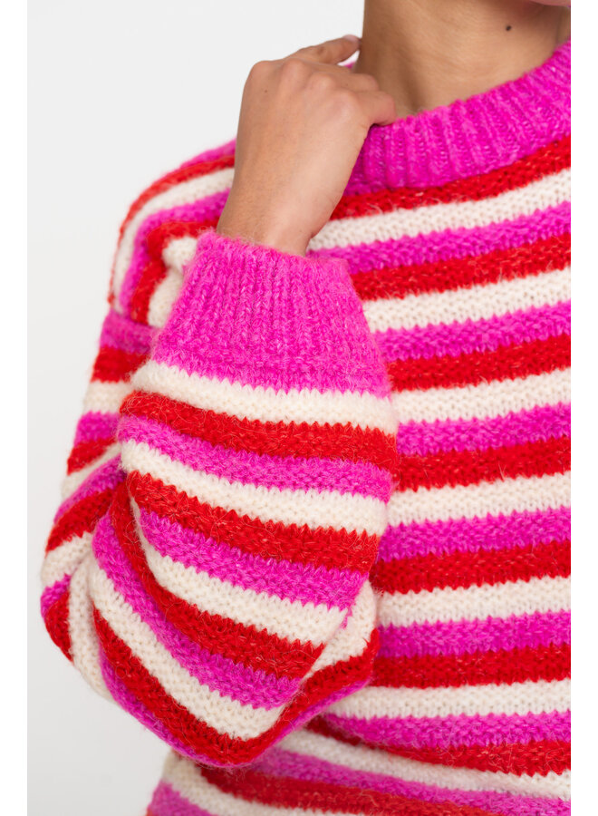 54565-23 420 Geisha Pullover loose knit stripes pink/red/off-white