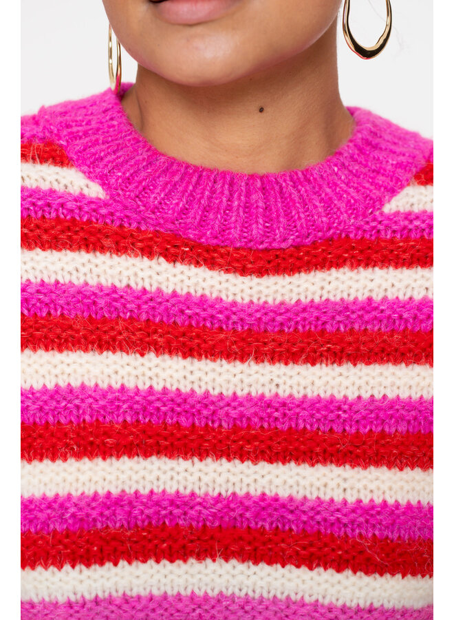 54565-23 420 Geisha Pullover loose knit stripes pink/red/off-white