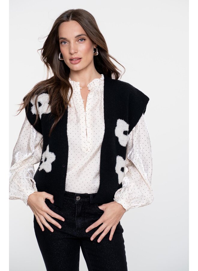 54514-10 999 Geisha Vest flowers black/offwhite