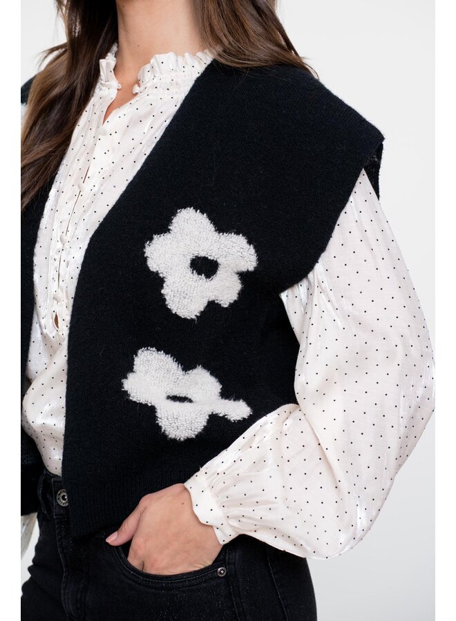 54514-10 999 Geisha Vest flowers black/offwhite