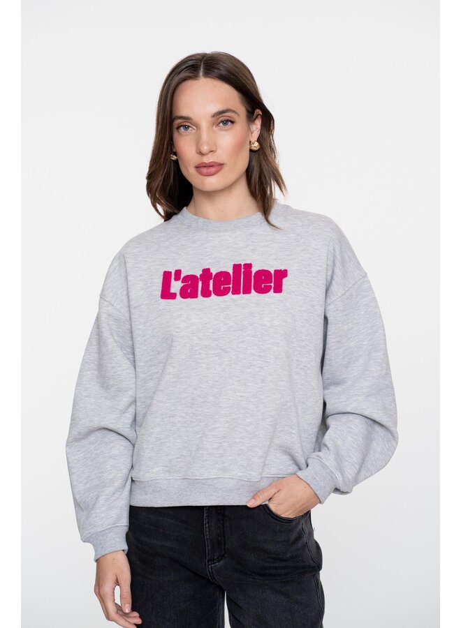 52601-41 900 Geisha Sweater L'atelier toweling grey melange/fuchsia