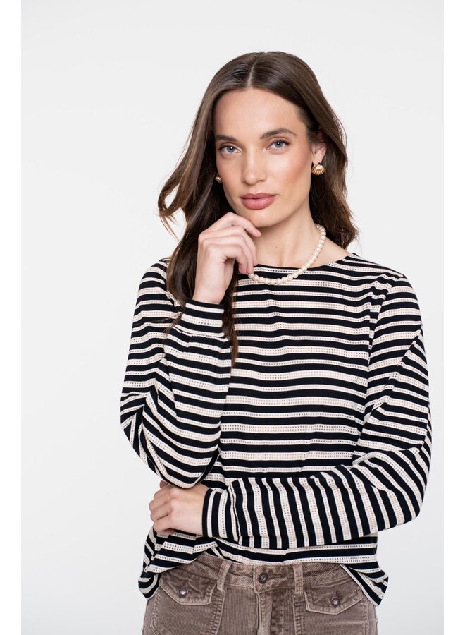 52563-47 999 Geisha Top striped ajour black/off-white